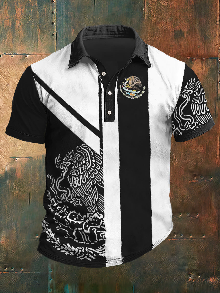 Camiseta de manga corta México Print Polo Neck para hombre