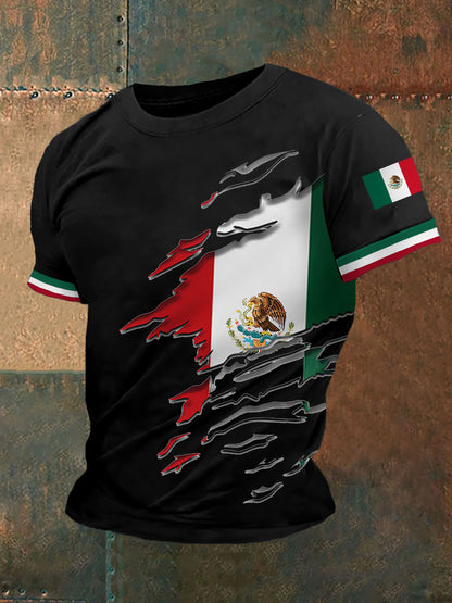 Camiseta casual con estampado de bandera de México para hombre
