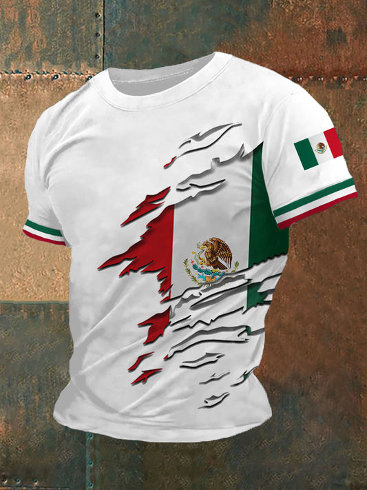 Camiseta casual con estampado de bandera de México para hombre