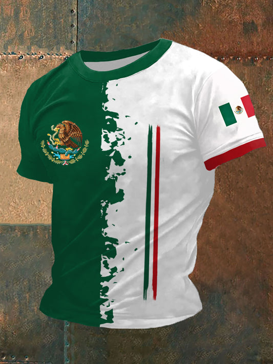 Camiseta casual con estampado de bandera de México para hombre
