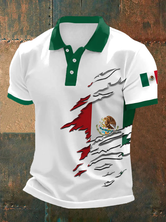 Polo Casual con Estampado de Bandera de México para Hombre