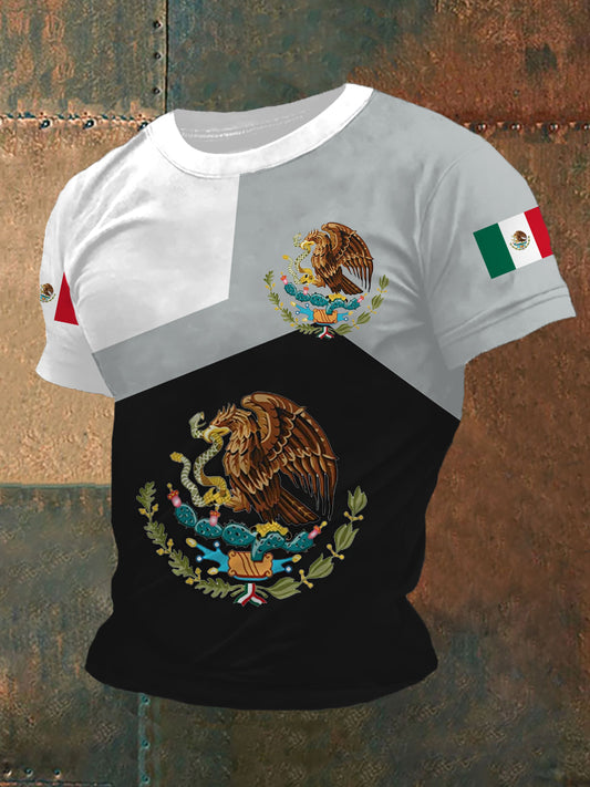 Camiseta casual con estampado de bandera de México para hombre