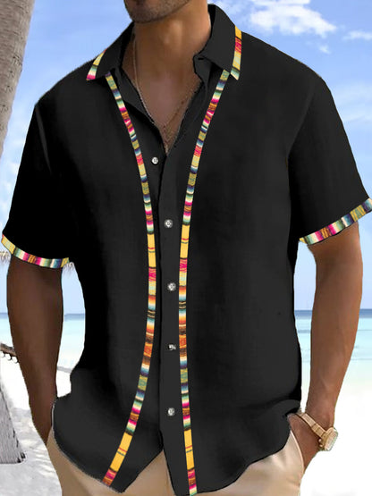 Camisa casual con estampado de guayabera tradicional mexicana para hombres