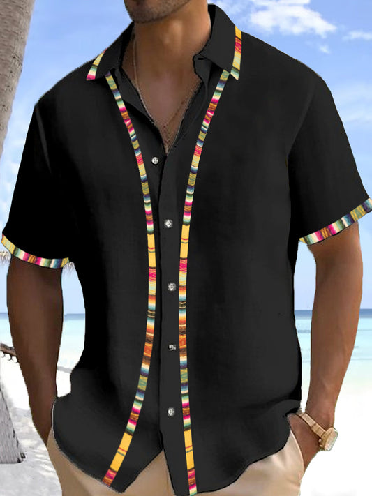 Camisa casual con estampado de guayabera tradicional mexicana para hombres