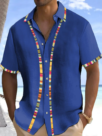 Camisa casual con estampado de guayabera tradicional mexicana para hombres
