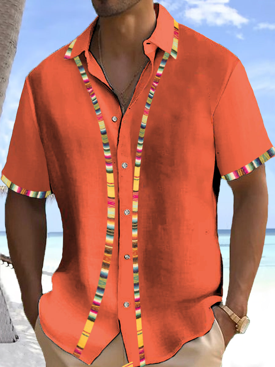 Camisa casual con estampado de guayabera tradicional mexicana para hombres