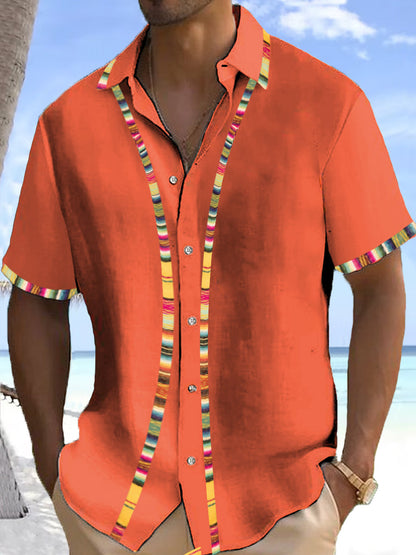 Camisa casual con estampado de guayabera tradicional mexicana para hombres