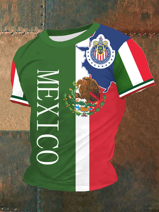Camisa casual deportiva de manga corta con diseño de cultura mexicana para hombre