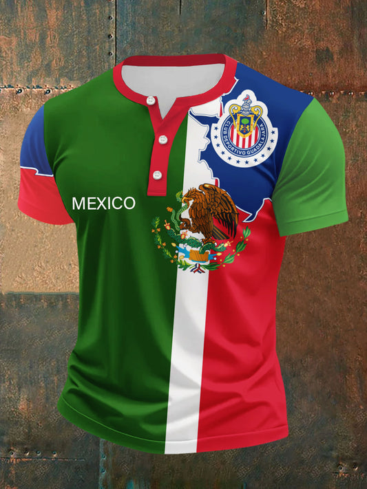 Camisa casual deportiva de manga corta con diseño de cultura mexicana para hombre