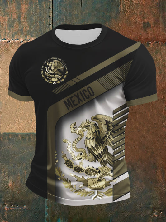 Camisa casual deportiva de manga corta con diseño de cultura mexicana para hombre