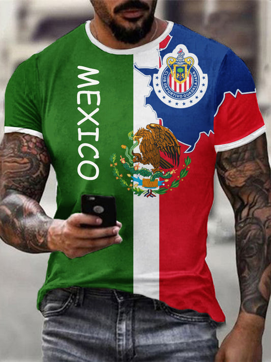 Camisa casual deportiva de manga corta con diseño de cultura mexicana para hombre