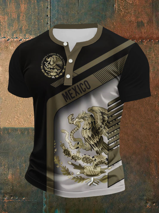 Camisa casual deportiva de manga corta con diseño de cultura mexicana para hombre