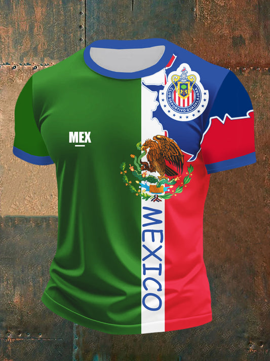 Camisa casual deportiva de manga corta con diseño de cultura mexicana para hombre
