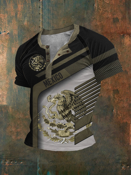 Camisa casual deportiva de manga corta con diseño de cultura mexicana para hombre