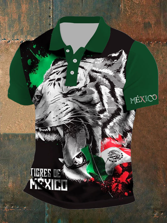 Camiseta mexicana de manga corta con estampado de tigre para hombre