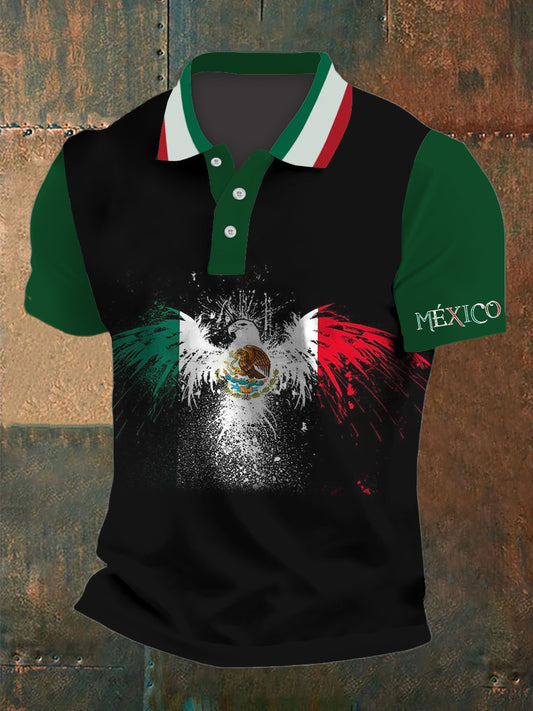 Camiseta de manga corta con estampado de águila mexicana para hombre
