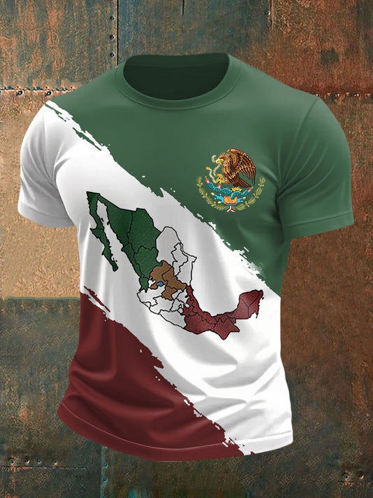 Camiseta casual con estampado de mapa de México para hombre