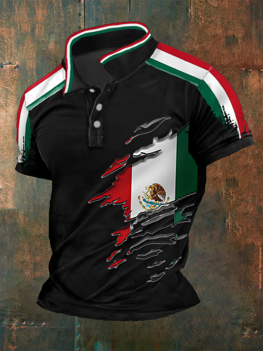 Top casual con estampado de bandera de México para hombre