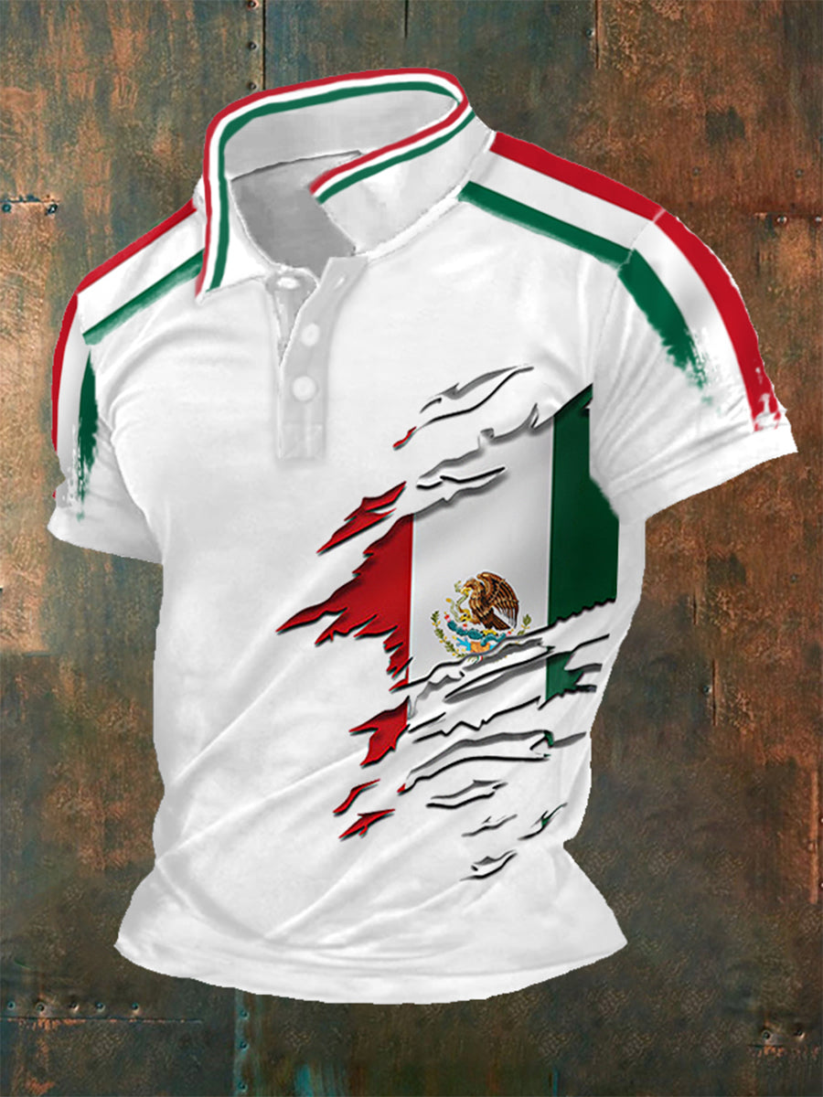 Top casual con estampado de bandera de México para hombre