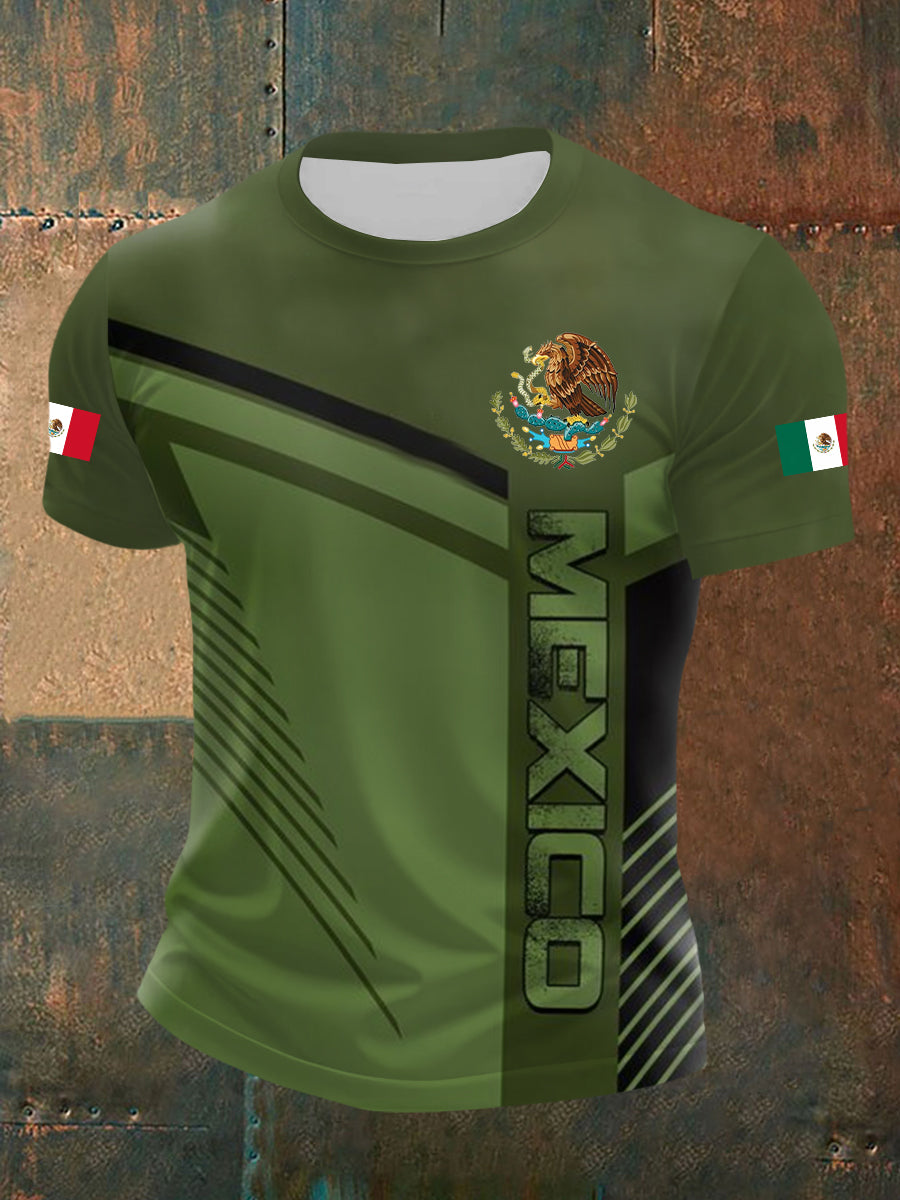 Camiseta de manga corta con bandera mexicana para hombre