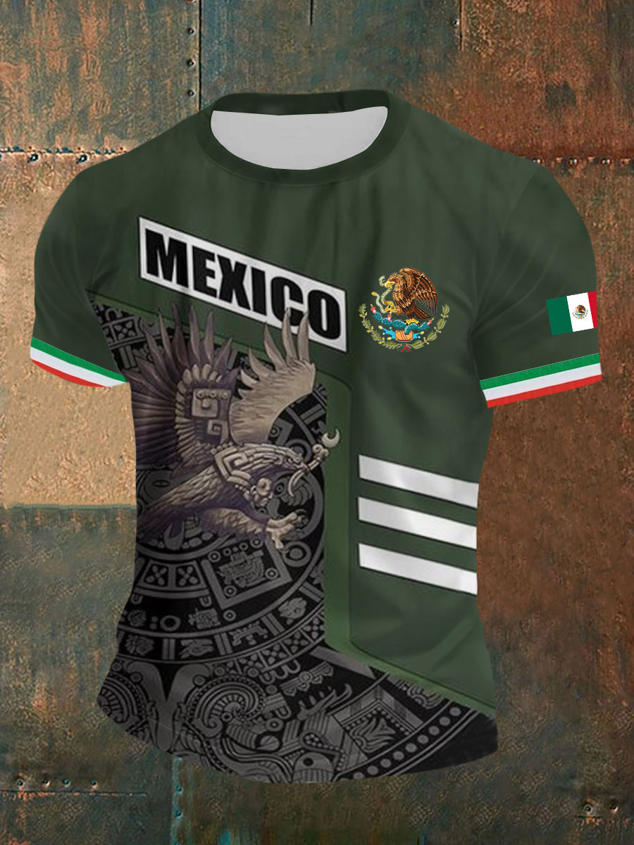 Camiseta de manga corta con bandera mexicana para hombre
