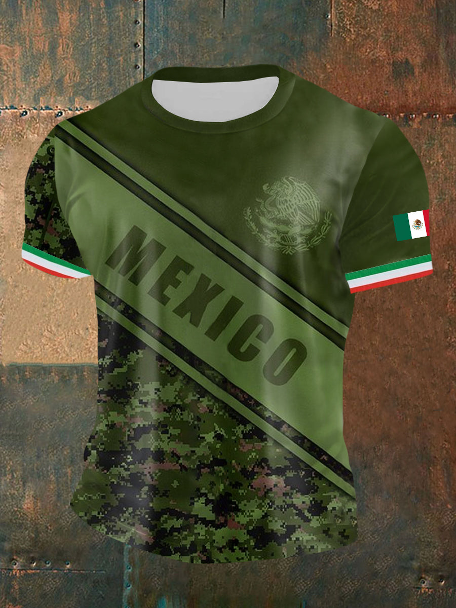 Camiseta de manga corta con bandera mexicana para hombre
