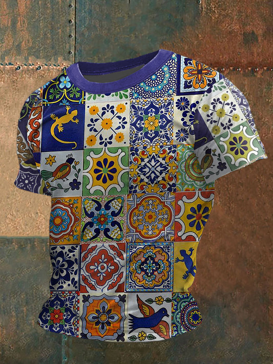 Talavera Impreso Vintage Moda suelta camiseta de manga corta