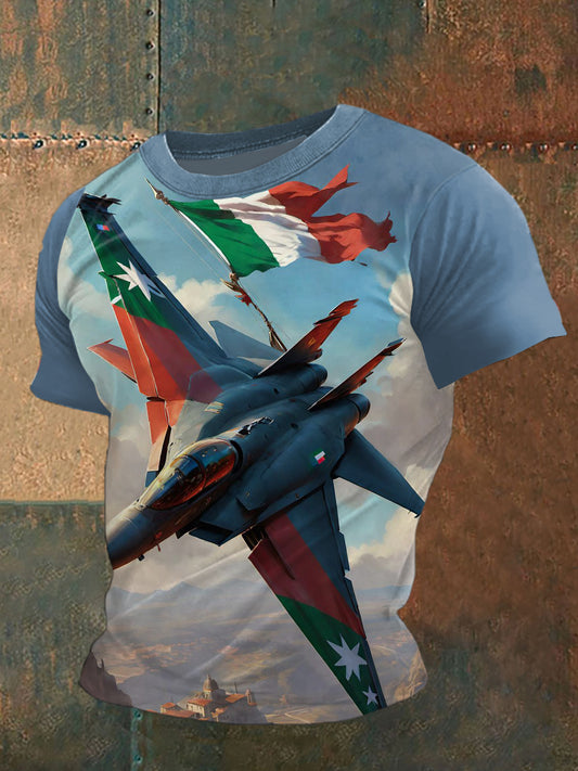 Warplane Impreso Vintage Moda suelta camiseta de manga corta