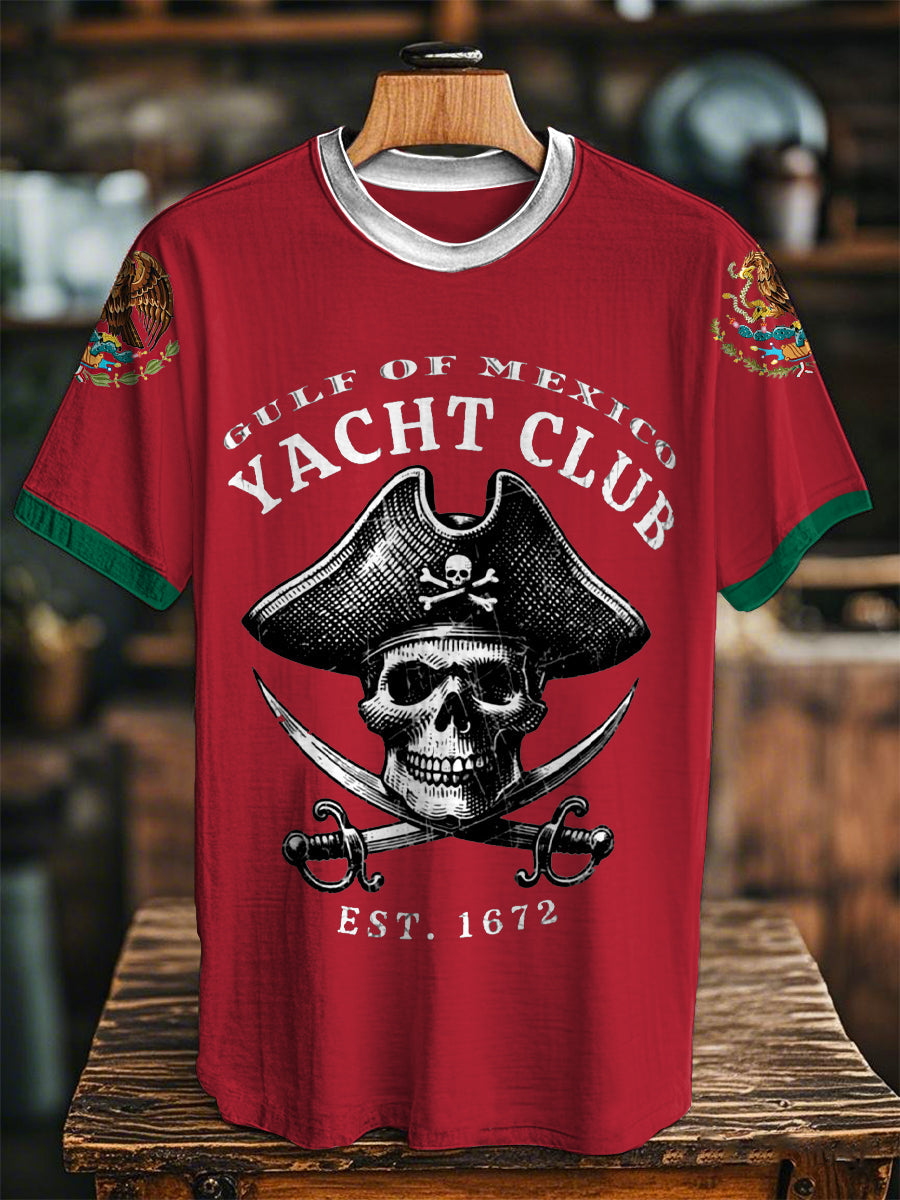 Los hombres del pirata Golfo de México Yacht Culb Est.1672 Imprimir Casual Tee