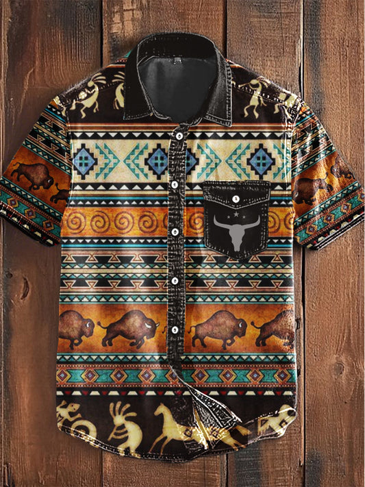 Camisa Retro Aztec Bull Head para hombre