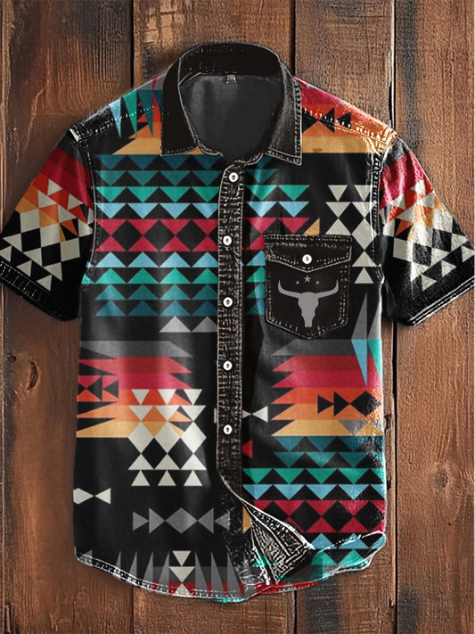 Camisa Retro Aztec Bull Head para hombre