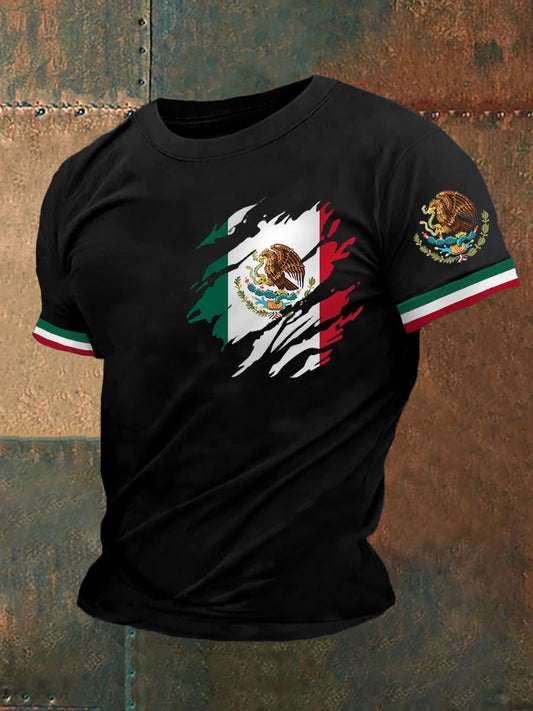 Camiseta casual con estampado de bandera mexicana para hombre