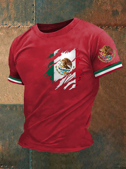 Camiseta casual con estampado de bandera mexicana para hombre