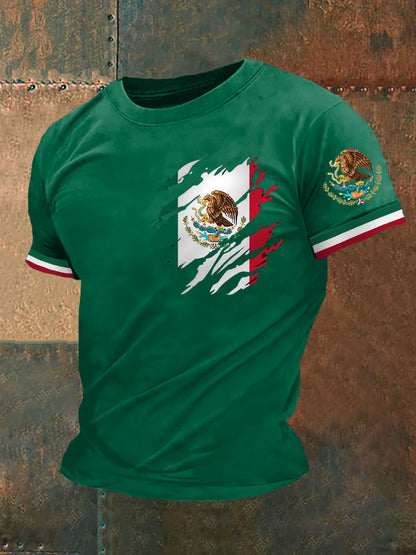 Camiseta casual con estampado de bandera mexicana para hombre