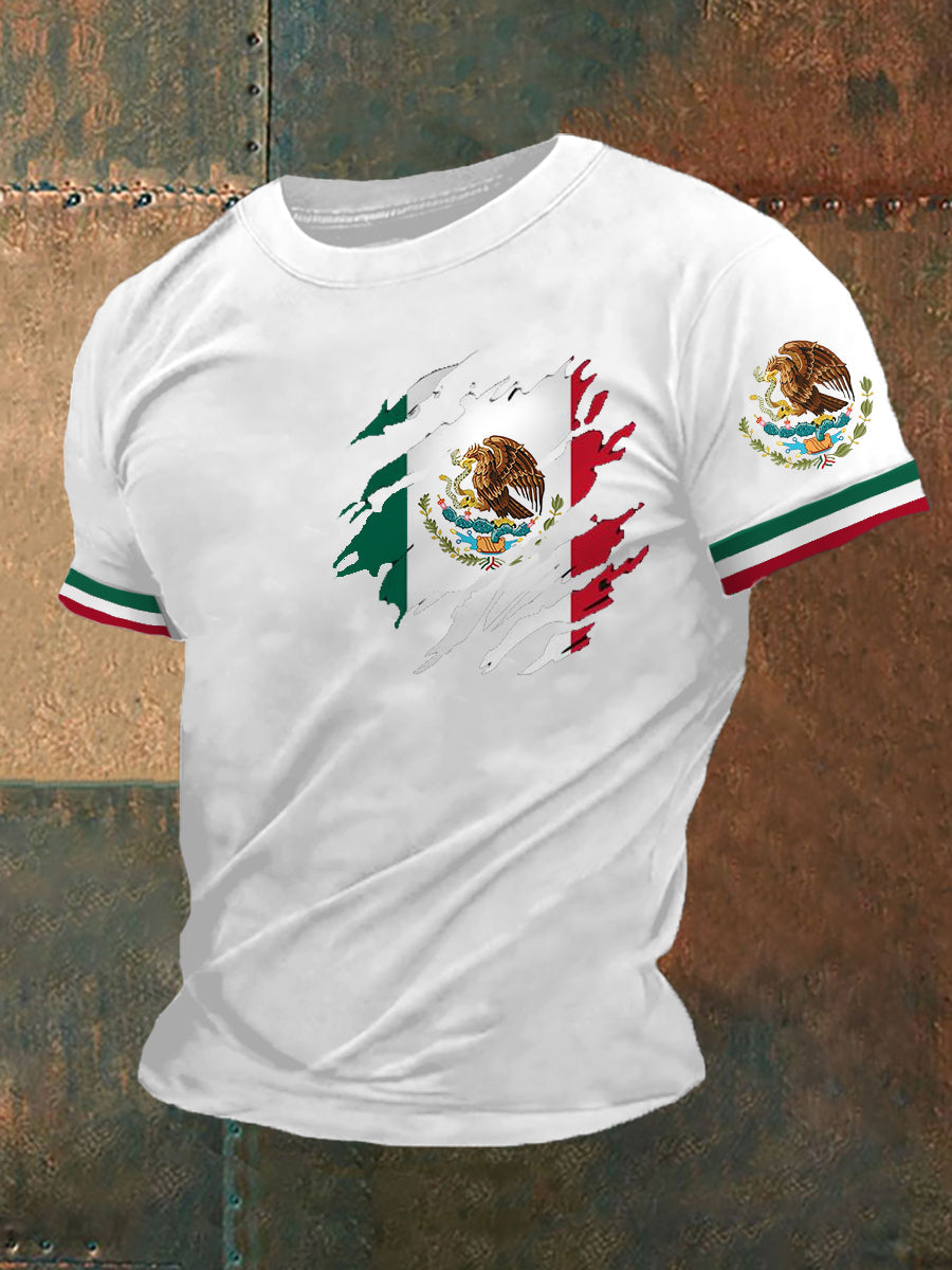 Camiseta casual con estampado de bandera mexicana para hombre