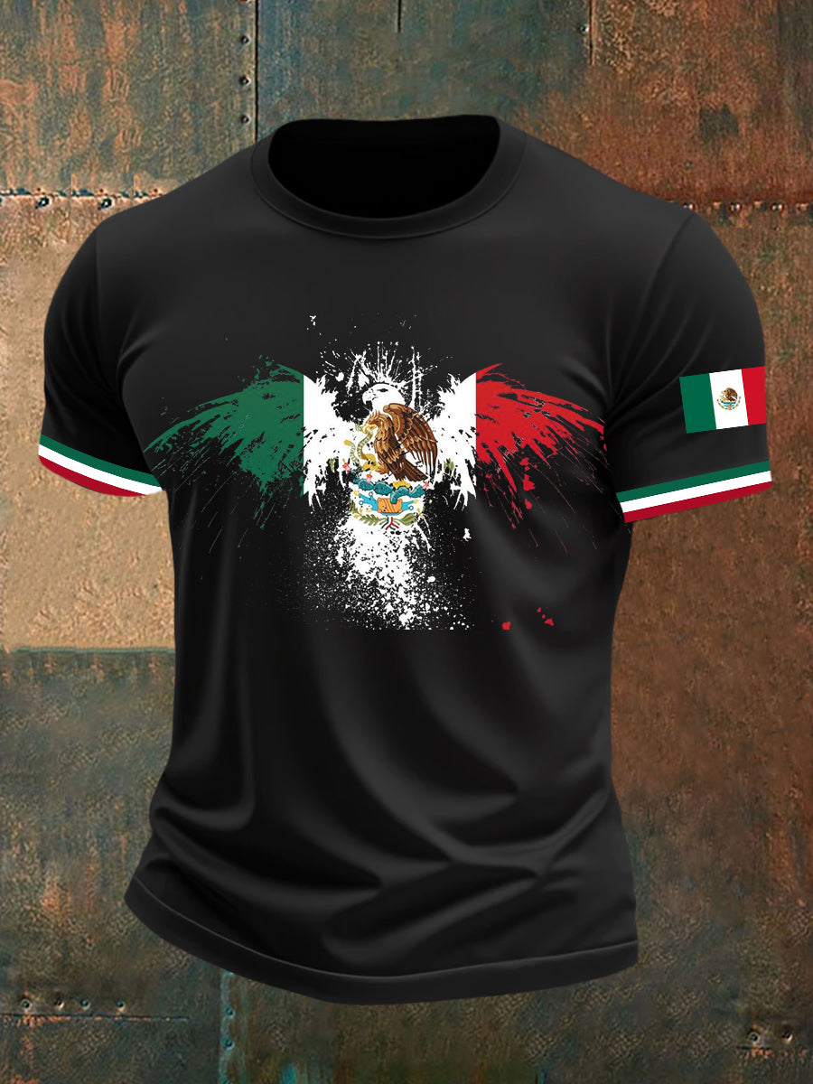 Camiseta de manga corta con estampado de bandera mexicana para hombre