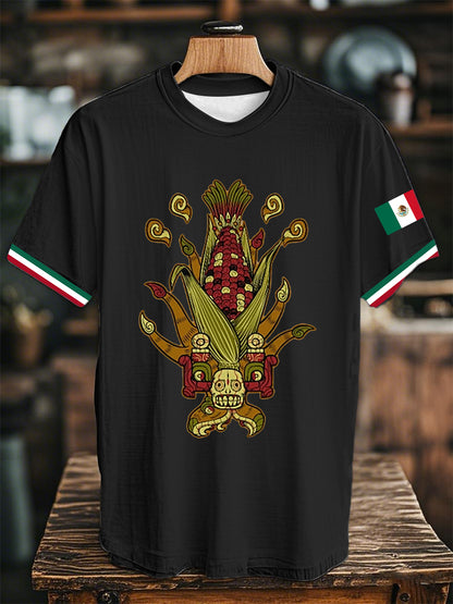 Camiseta de manga corta con estampado de bandera azteca mexicana unisex
