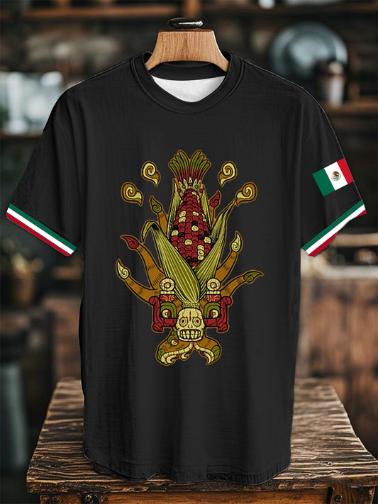 Camiseta de manga corta con estampado de bandera azteca mexicana unisex