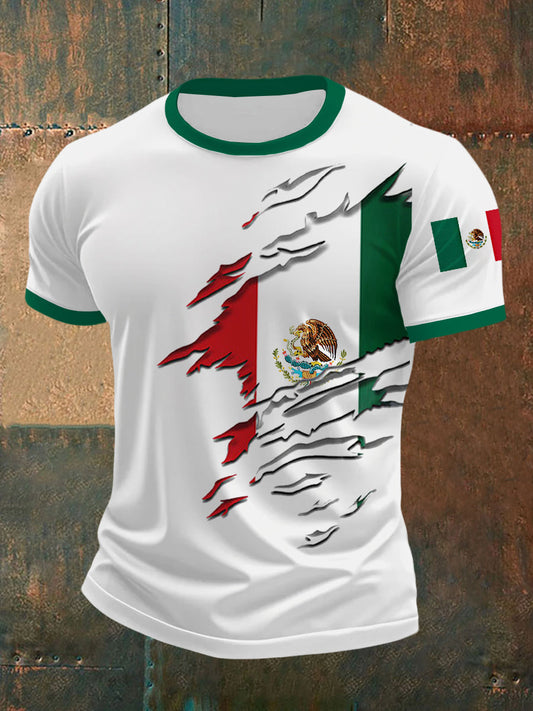 Camiseta casual con estampado de bandera de México para hombre