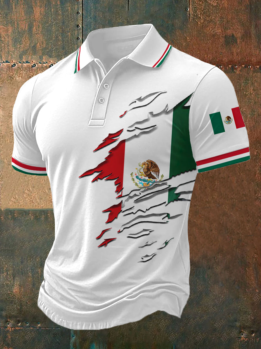 Top casual con estampado de bandera de México para hombre