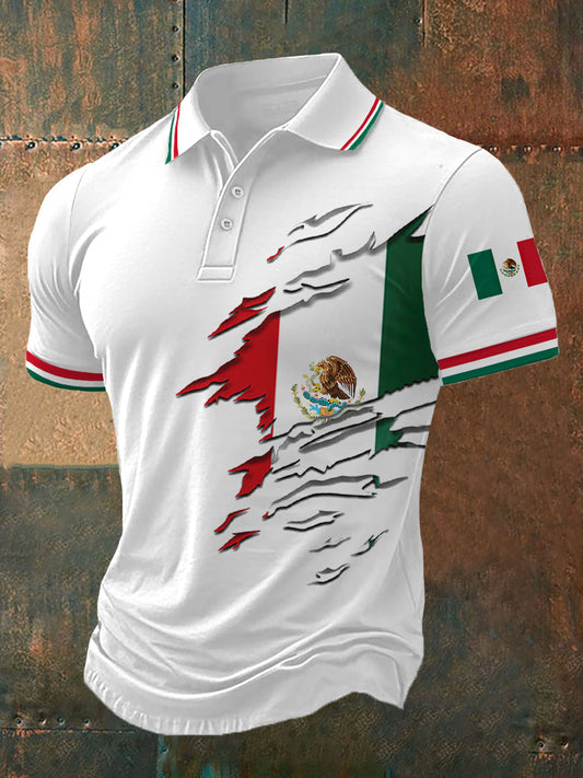 Top casual con estampado de bandera de México para hombre
