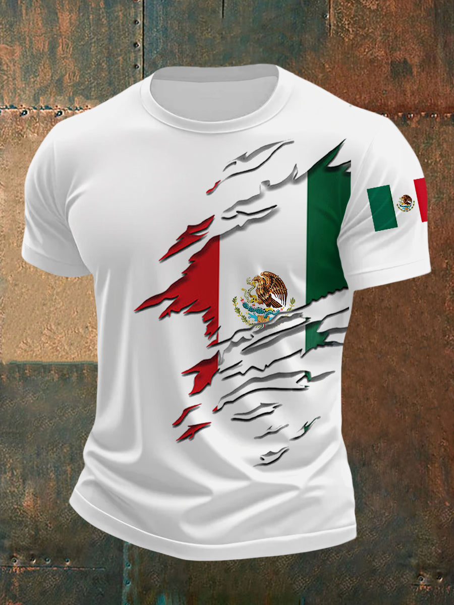 Camiseta casual con estampado de bandera de México para hombre