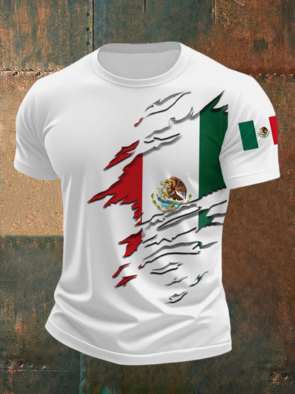 Camiseta casual con estampado de bandera de México para hombre