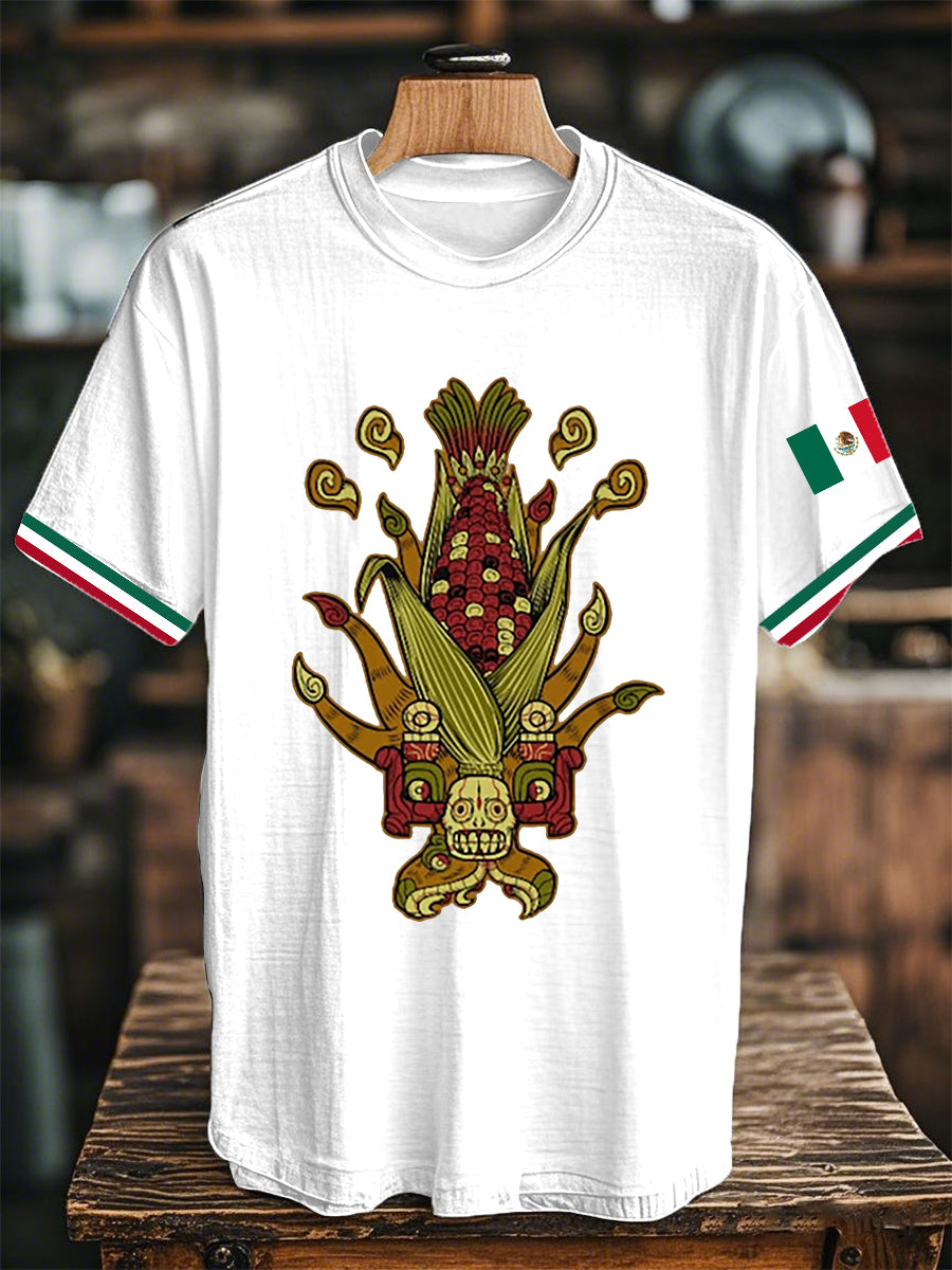 Camiseta de manga corta con estampado de bandera azteca mexicana unisex