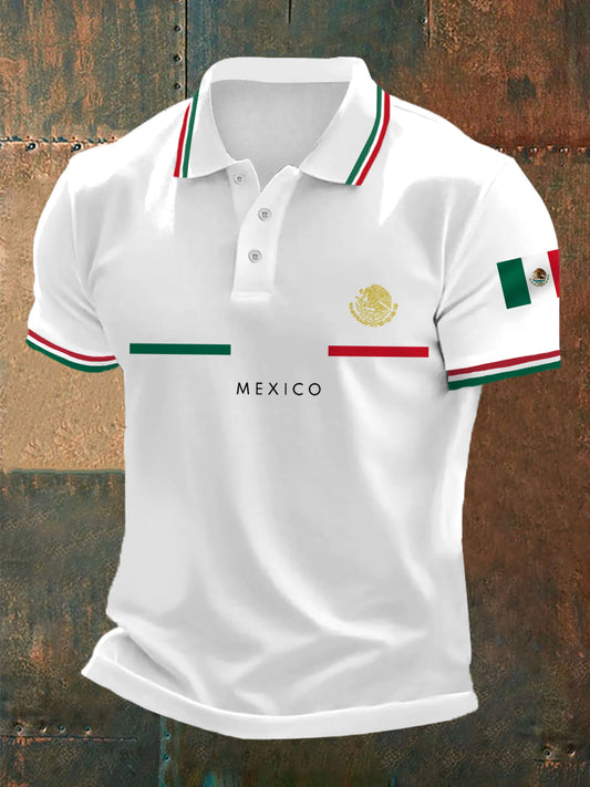 Top casual con estampado de bandera de México para hombre