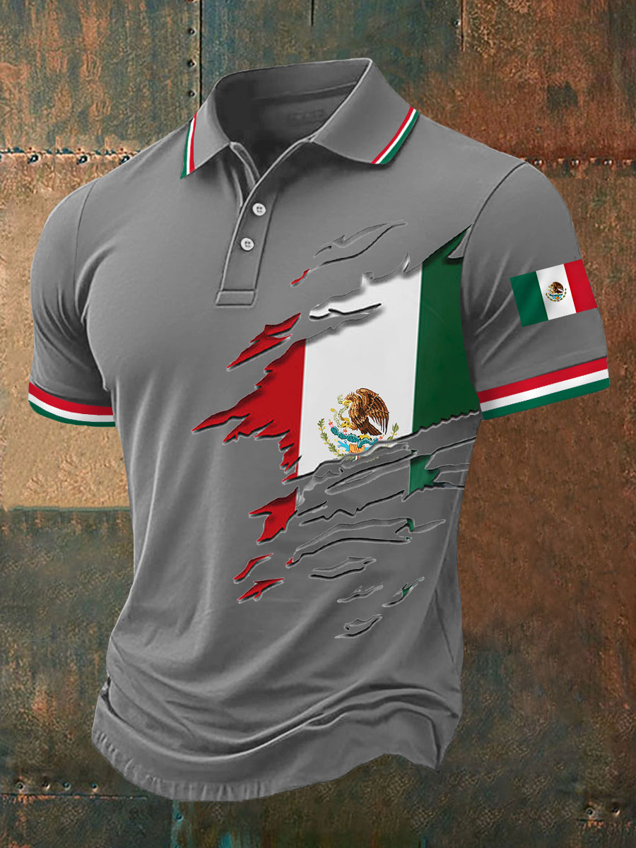 Top casual con estampado de bandera de México para hombre