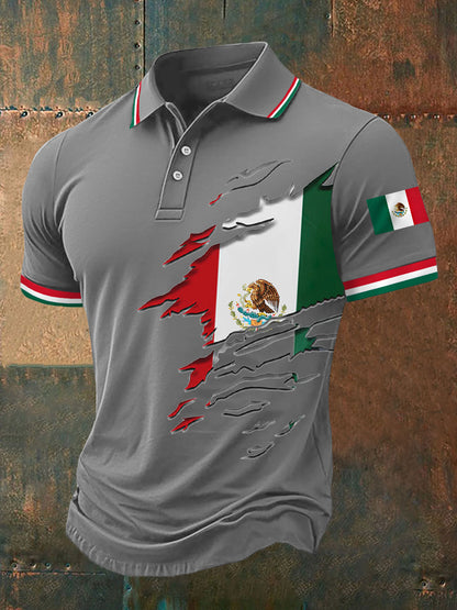 Top casual con estampado de bandera de México para hombre