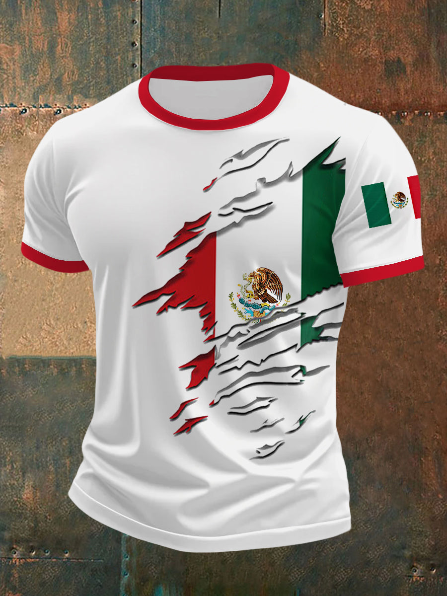 Camiseta casual con estampado de bandera de México para hombre