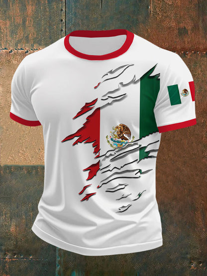 Camiseta casual con estampado de bandera de México para hombre