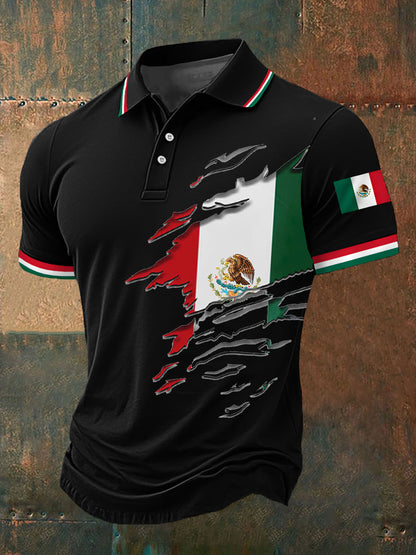 Top casual con estampado de bandera de México para hombre